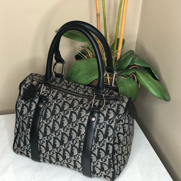 💯AUTH DIOR BOSTON BAG OBLIQUE TROTTER LOGO BLACK
